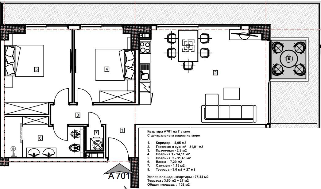 Flat in Budva, Montenegro, 102 m² - picture 4