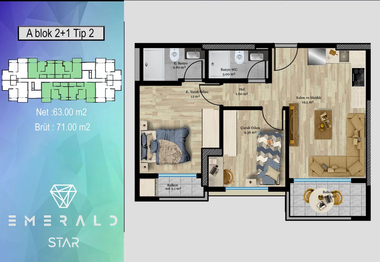 Wohnung in Mersin, Türkei, 71 m² - Foto 9