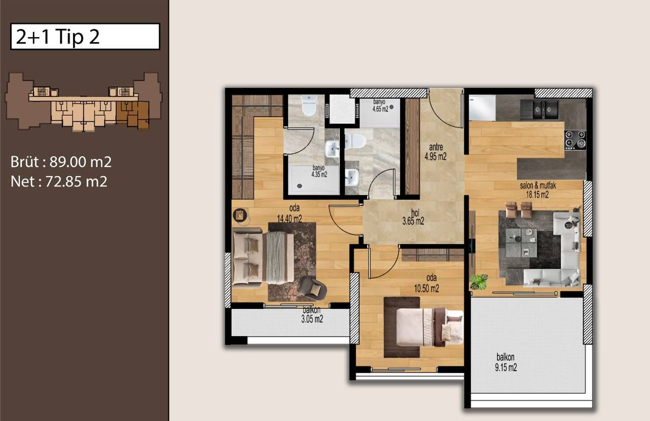 Appartamento a Mersin, Turchia, 84 m² - foto 10