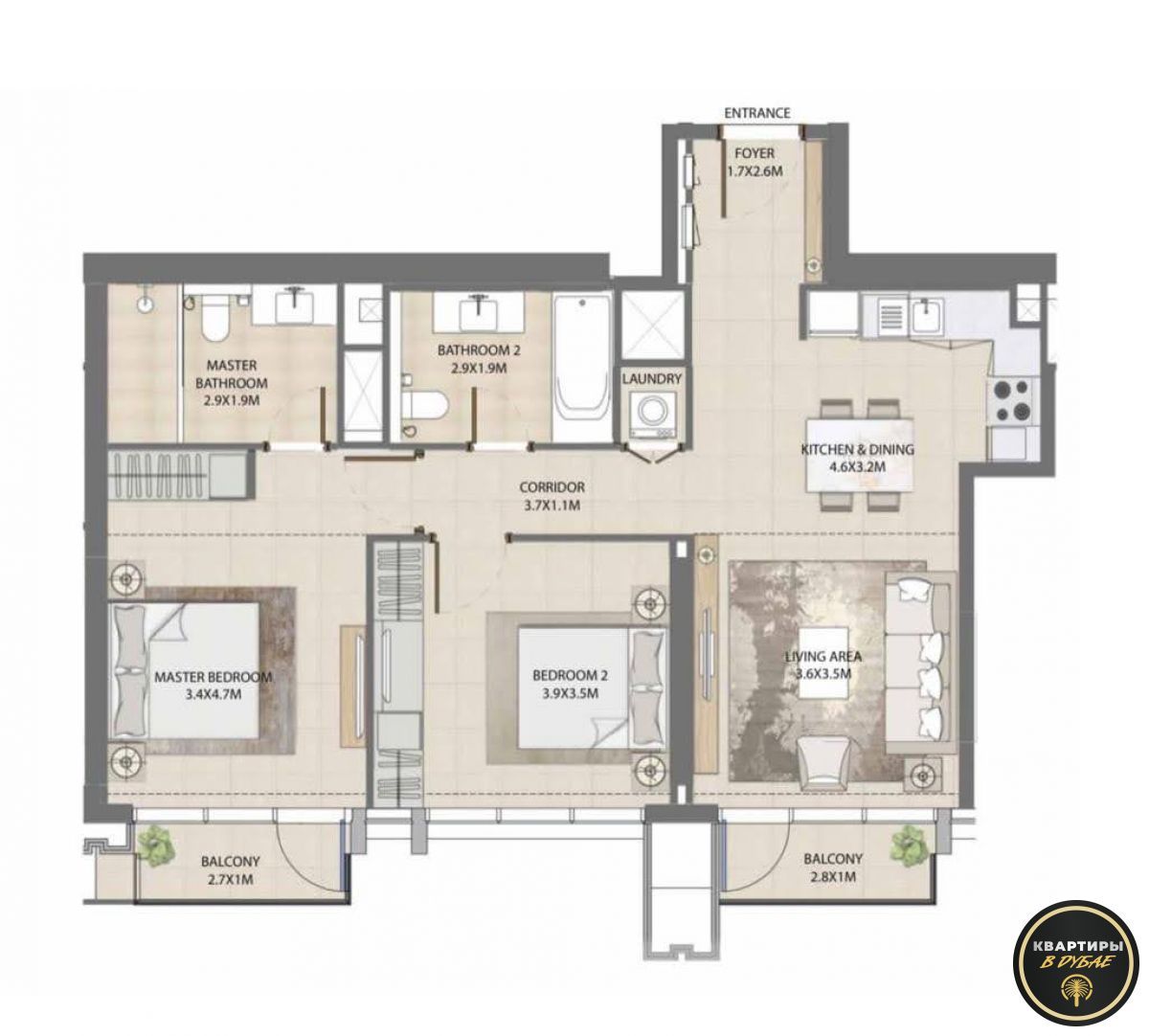 Piso en Dubái, EAU, 92.2 m² - imagen 2