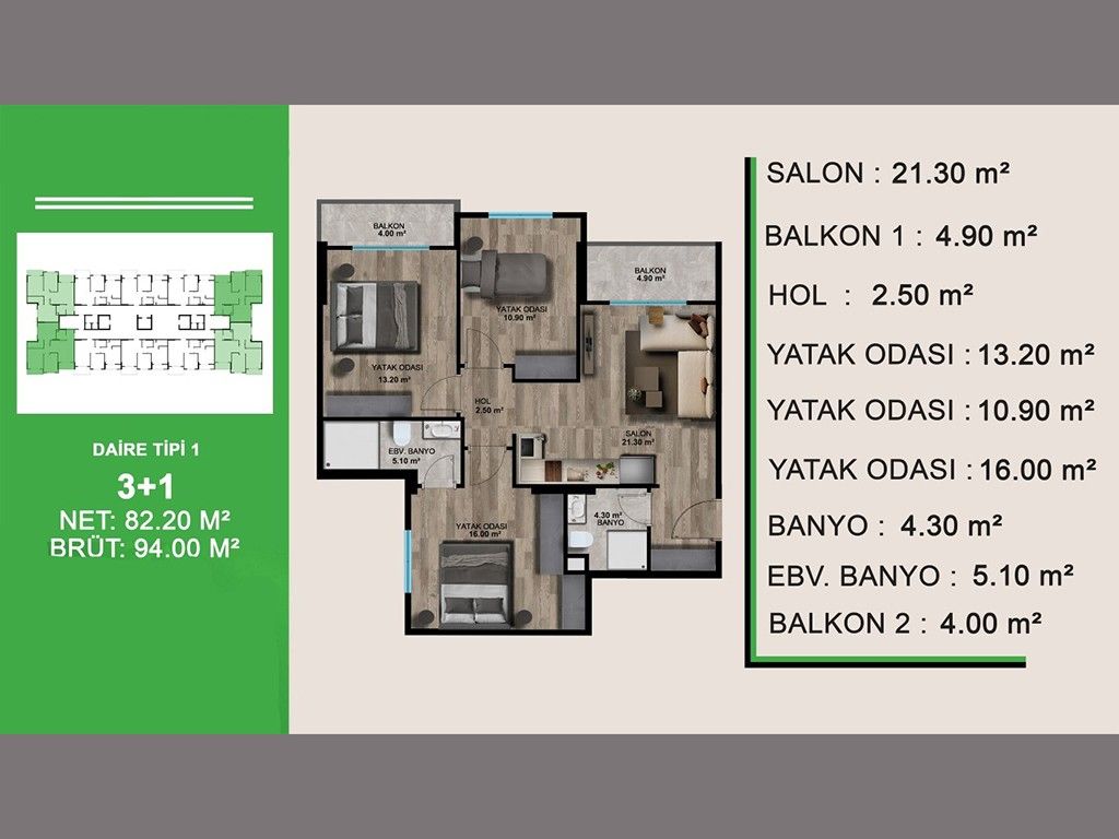 Wohnung in Mersin, Türkei, 70 m² - Foto 15