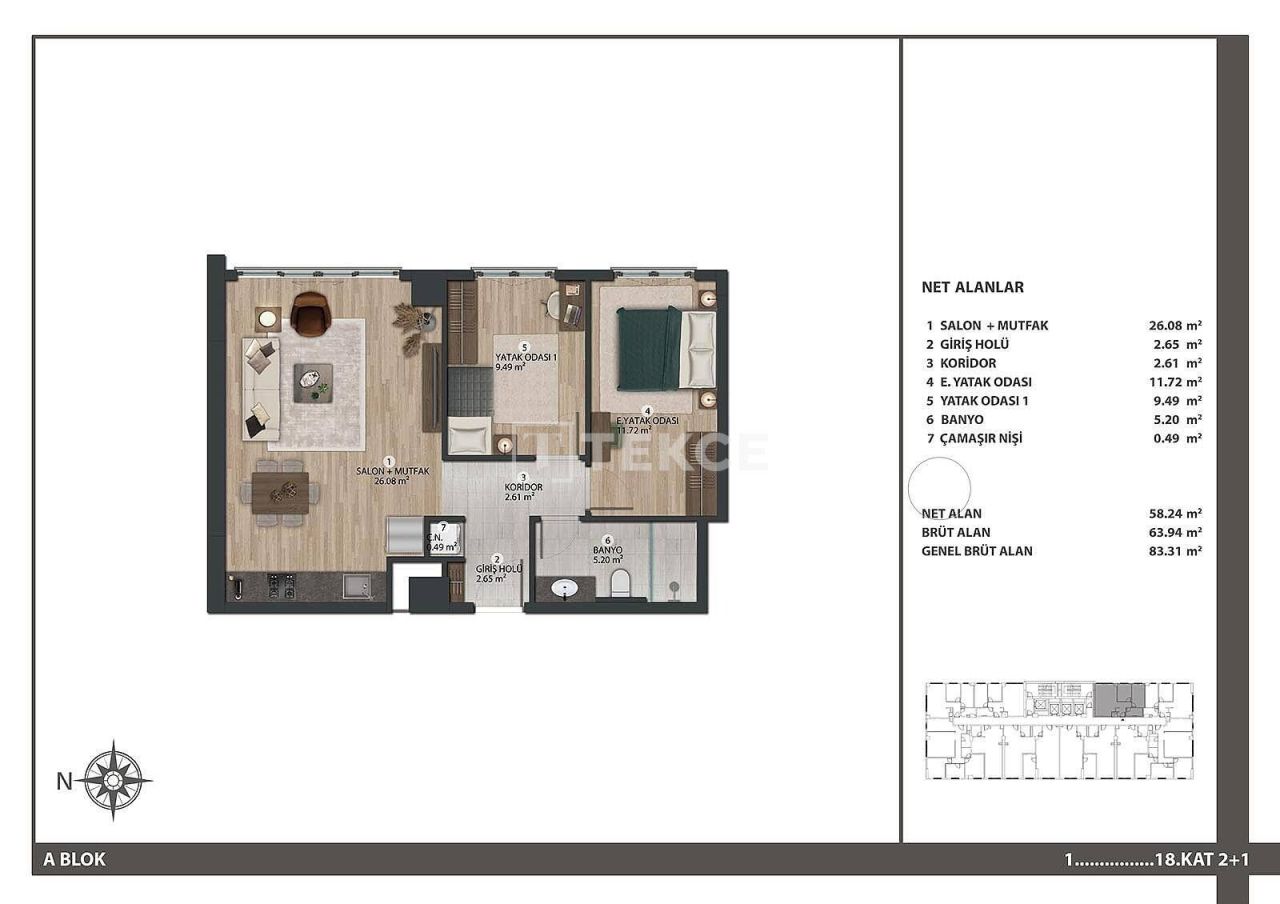 Apartamento en Estambul, Turquia, 83 m² - imagen 15