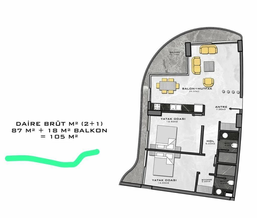 Appartamento a Alanya, Turchia, 105 m² - foto 16