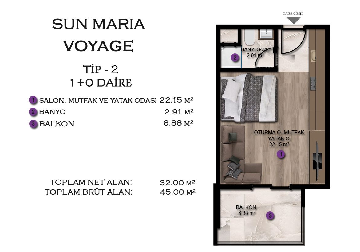 Estudio en Mersin, Turquia, 45 m² - imagen 17