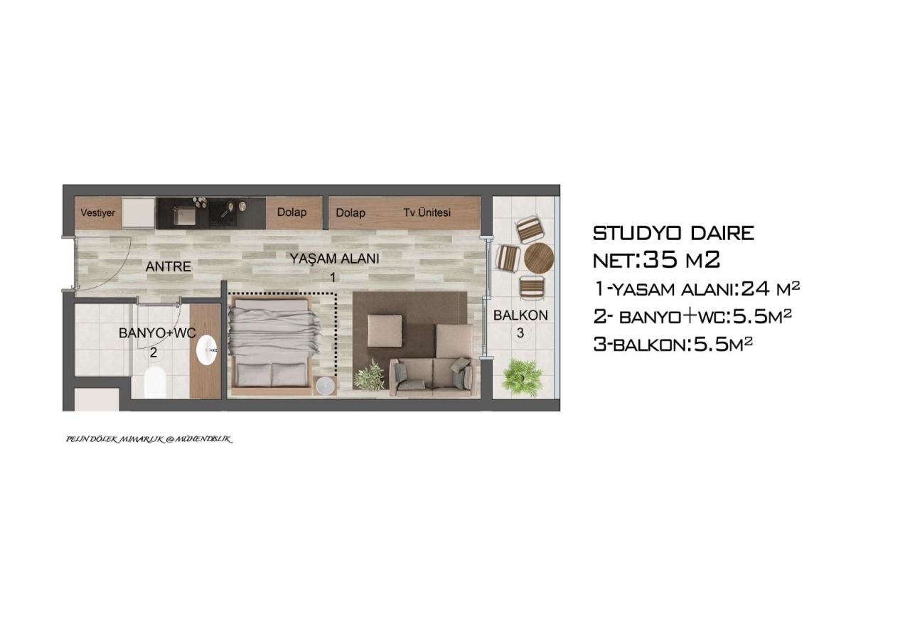 Studio in Mersin, Türkei, 43 m² - Foto 13