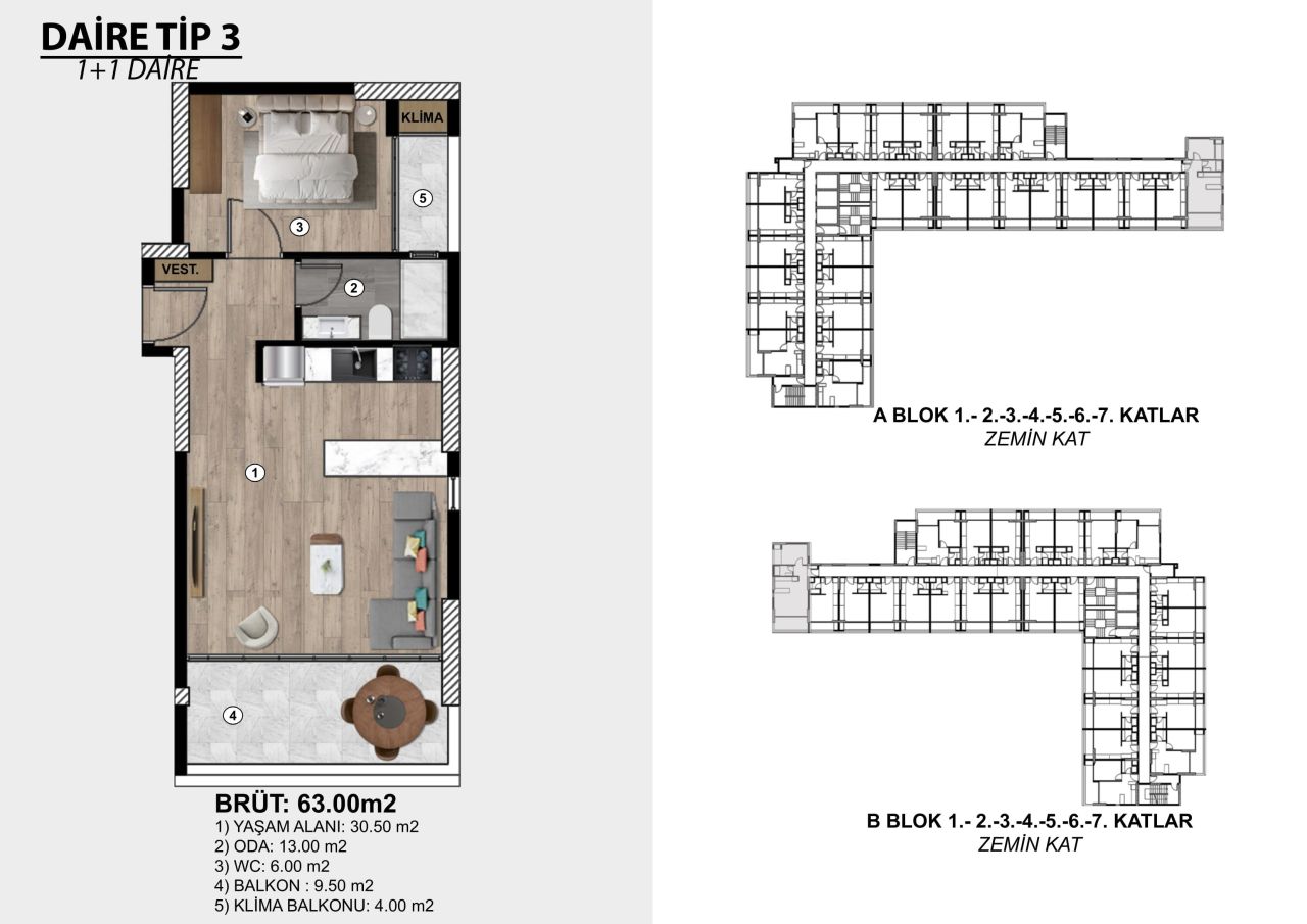 Piso en Mersin, Turquia, 63 m² - imagen 9
