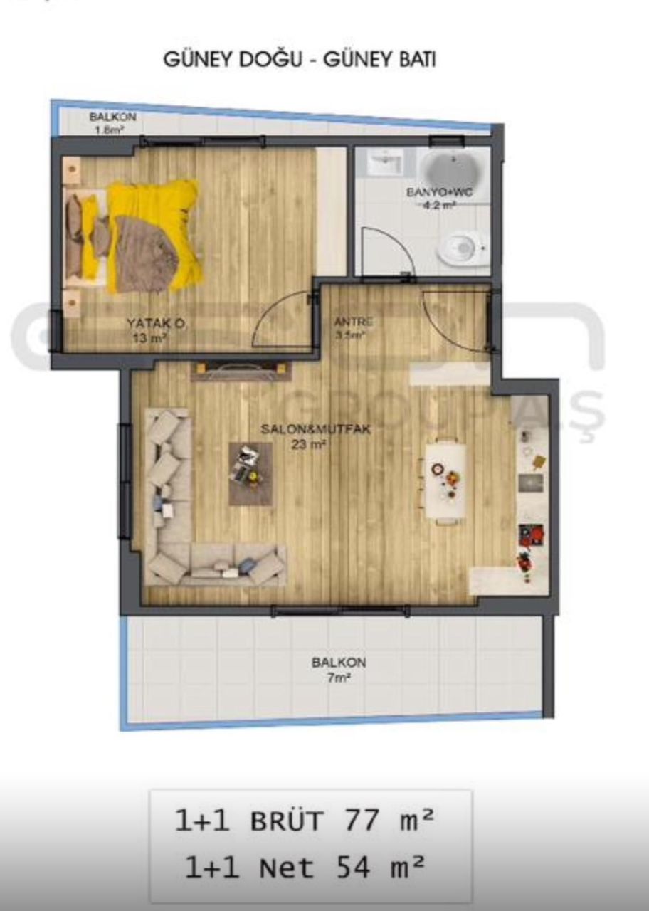 Wohnung in Mersin, Türkei, 77 m² - Foto 1