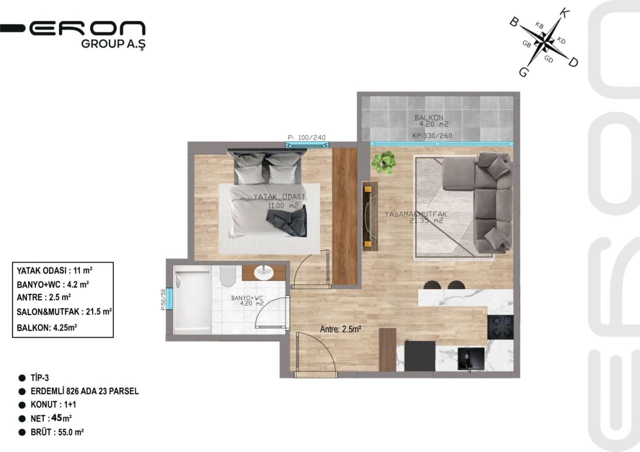 Piso en Mersin, Turquia, 65 m² - imagen 1