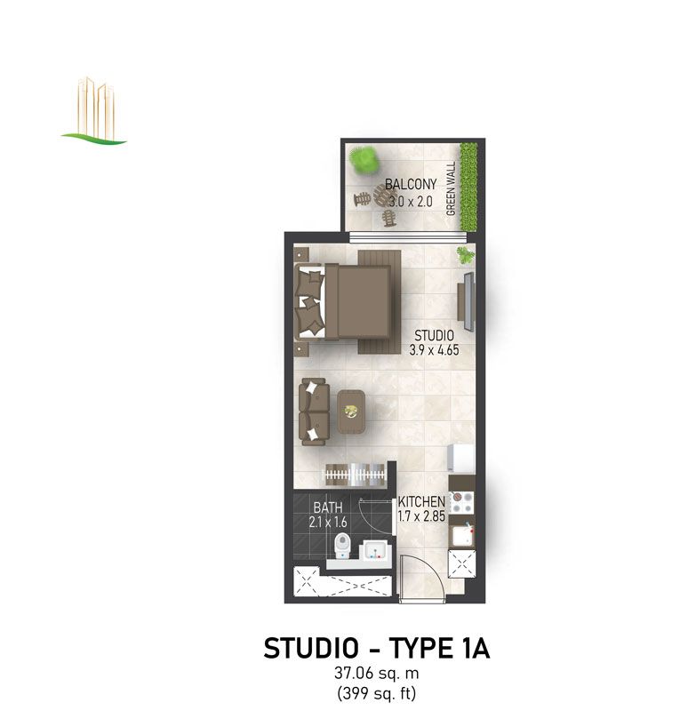 Apartment in Dubai, UAE, 37.07 m² - picture 1