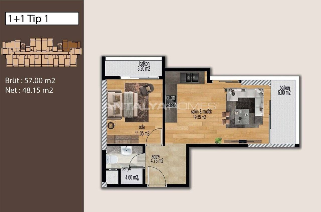 Apartamento Mezitli, Turquia, 64 m² - imagen 1