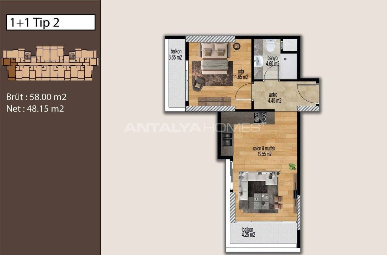 Apartamento Mezitli, Turquia, 64 m² - imagen 3