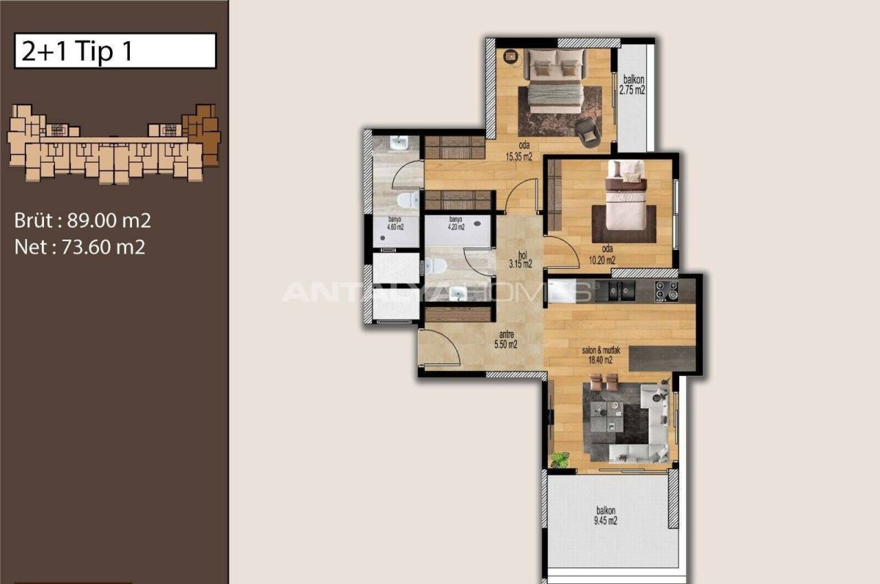 Apartamento Mezitli, Turquia, 64 m² - imagen 5