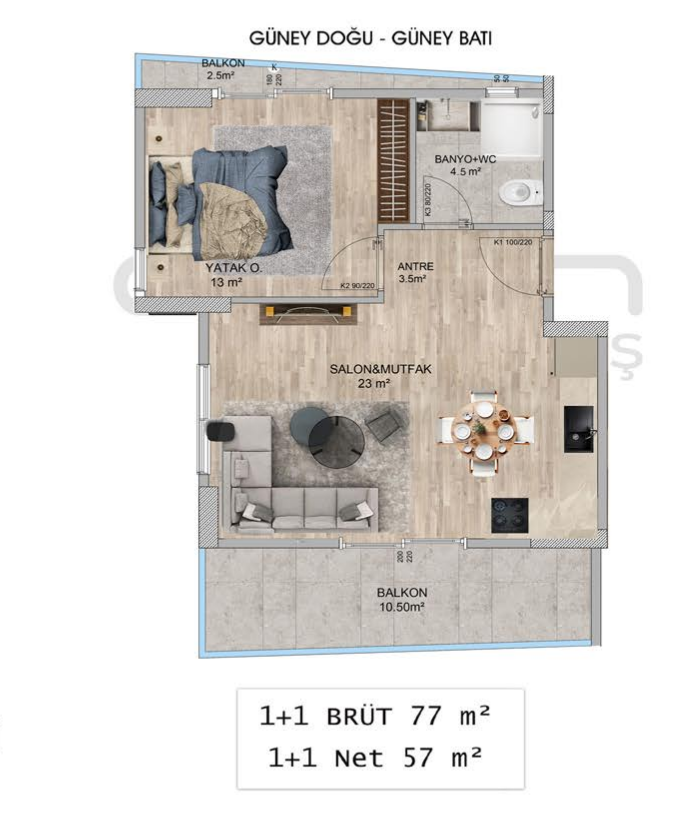 Wohnung in Mersin, Türkei, 77 m² - Foto 1