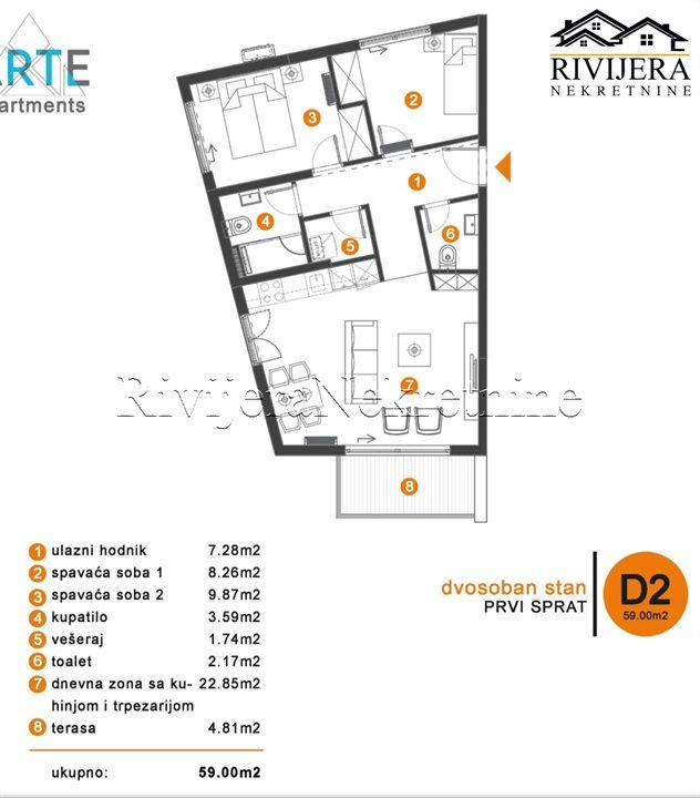 Flat in Tivat, Montenegro, 59 m² - picture 7