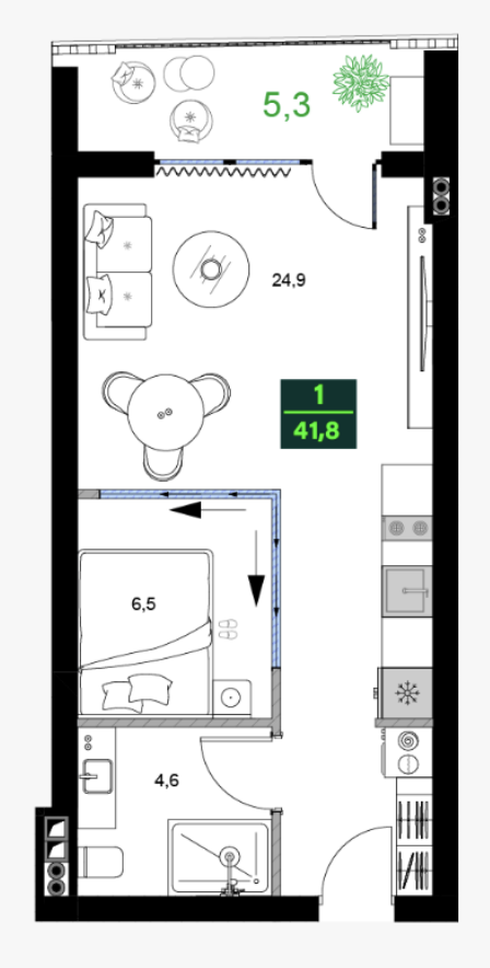 Flat in Batumi, Georgia, 41.8 m² - picture 3