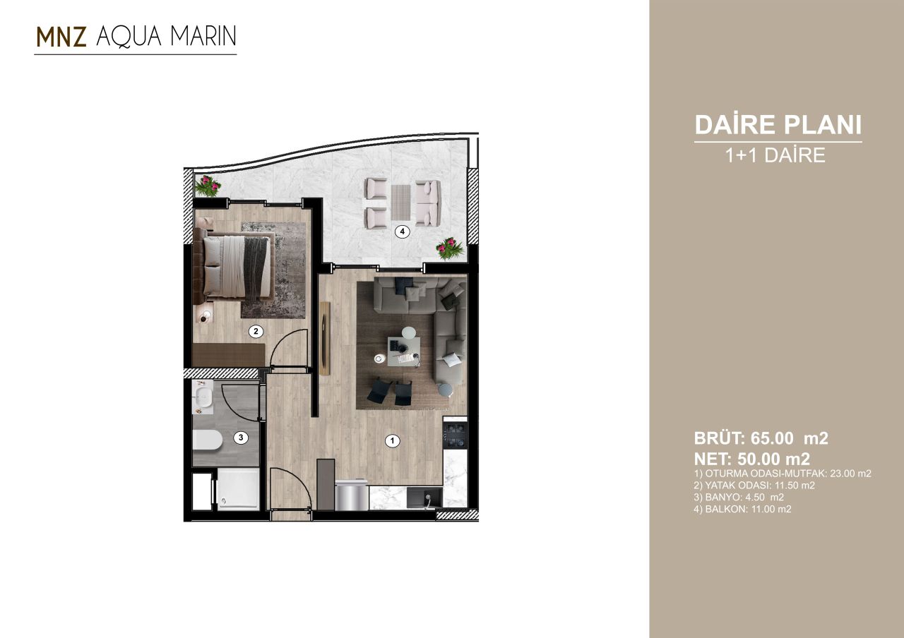 Appartamento a Mersin, Turchia, 65 m² - foto 3