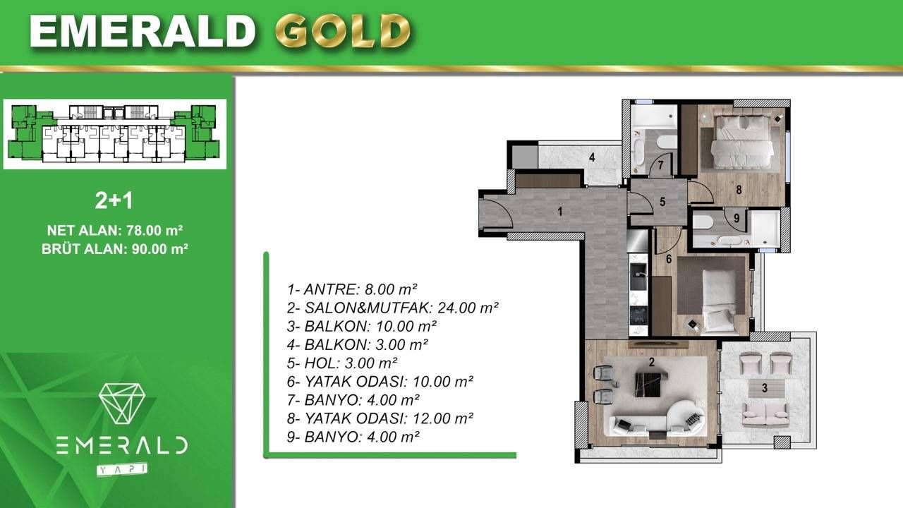 Wohnung in Mersin, Türkei, 60 m² - Foto 10
