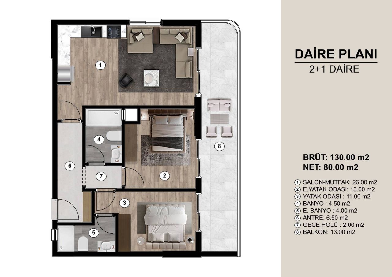 Appartement à Mersin, Turquie, 130 m² - image 1