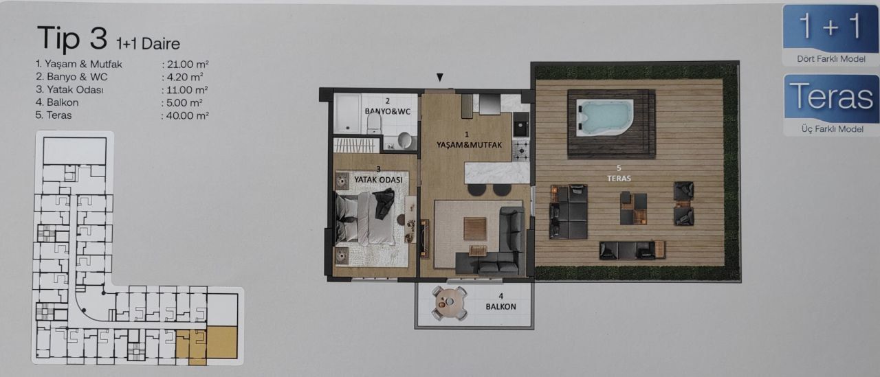 Wohnung in Mersin, Türkei, 46 m² - Foto 8