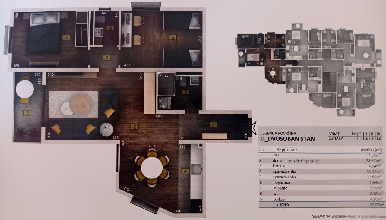 Wohnung Polje, Montenegro, 73 m² - Foto 1