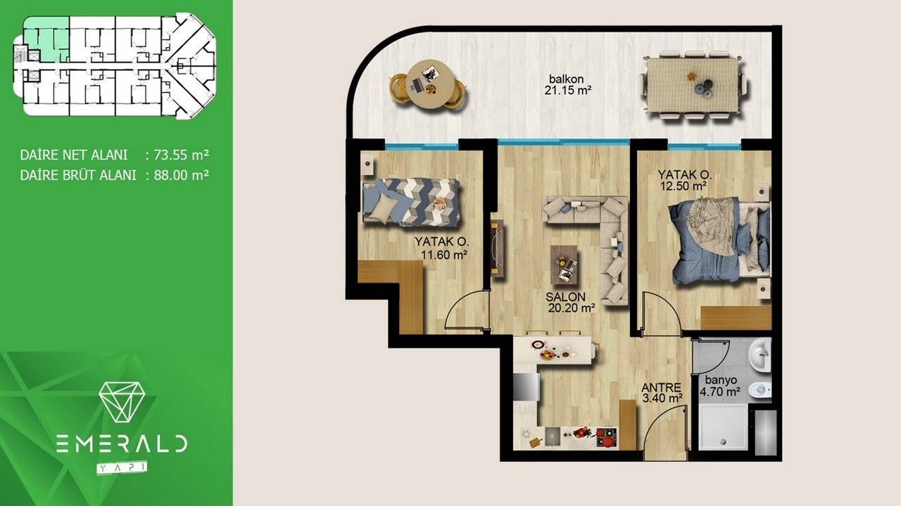 Wohnung in Mersin, Türkei, 60 m² - Foto 4