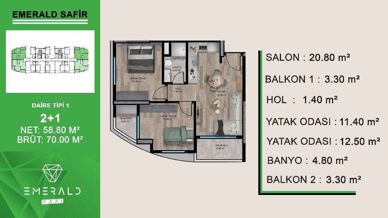 Appartement à Mersin, Turquie, 70 m² - image 5