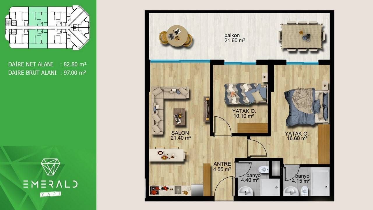 Wohnung in Mersin, Türkei, 60 m² - Foto 5