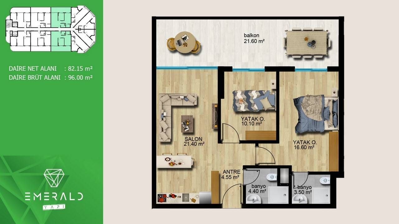 Wohnung in Mersin, Türkei, 60 m² - Foto 6
