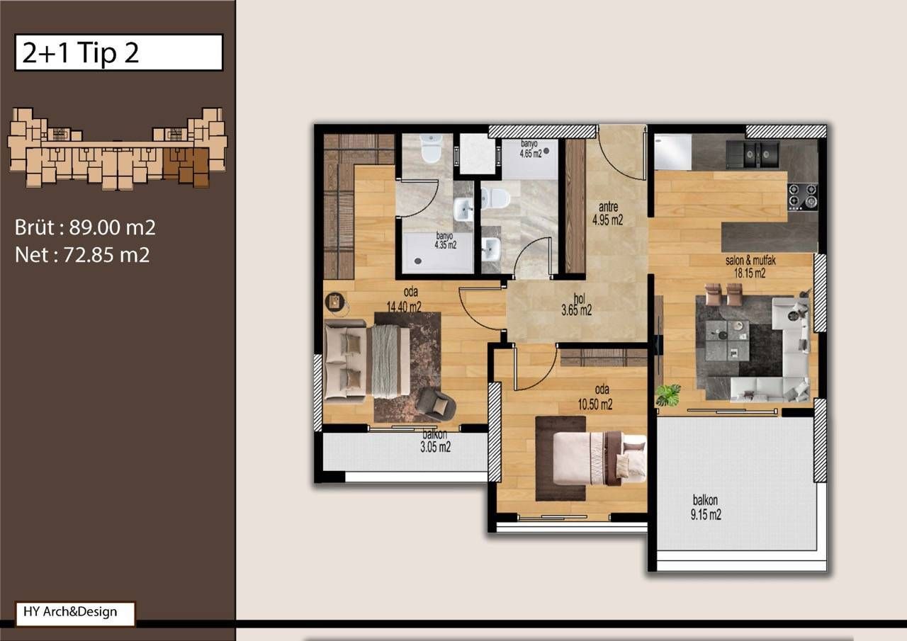 Piso en Mersin, Turquia, 64 m² - imagen 7