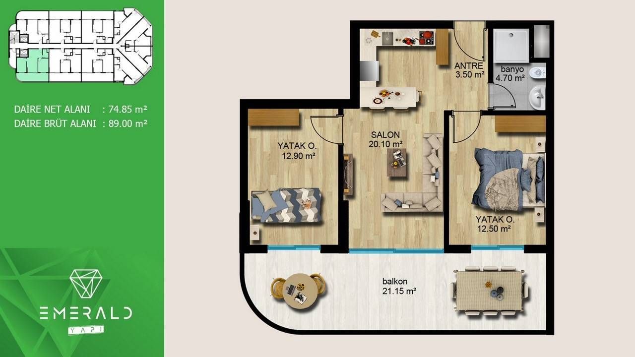 Wohnung in Mersin, Türkei, 60 m² - Foto 7