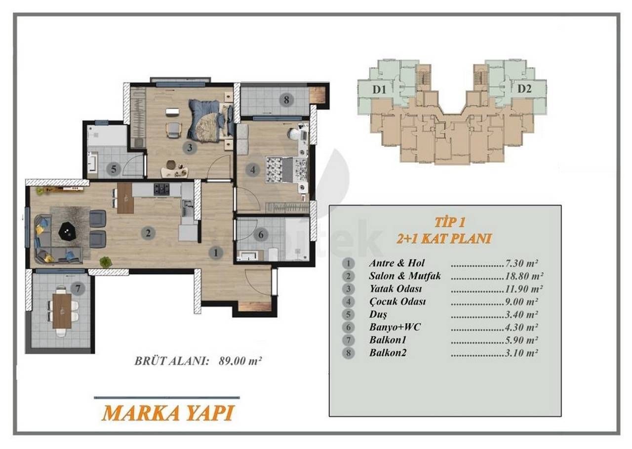 Appartamento a Mersin, Turchia, 60 m² - foto 8