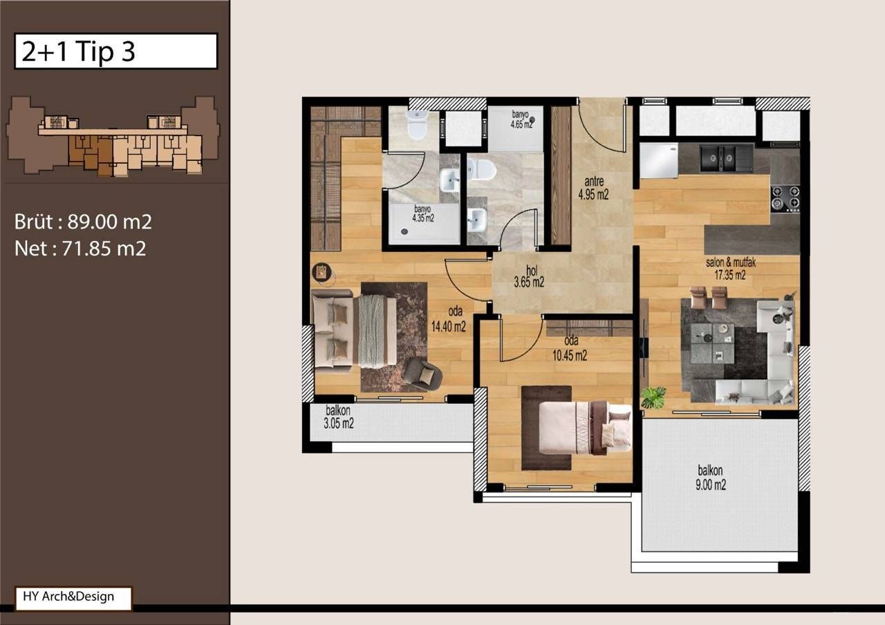 Piso en Mersin, Turquia, 64 m² - imagen 11