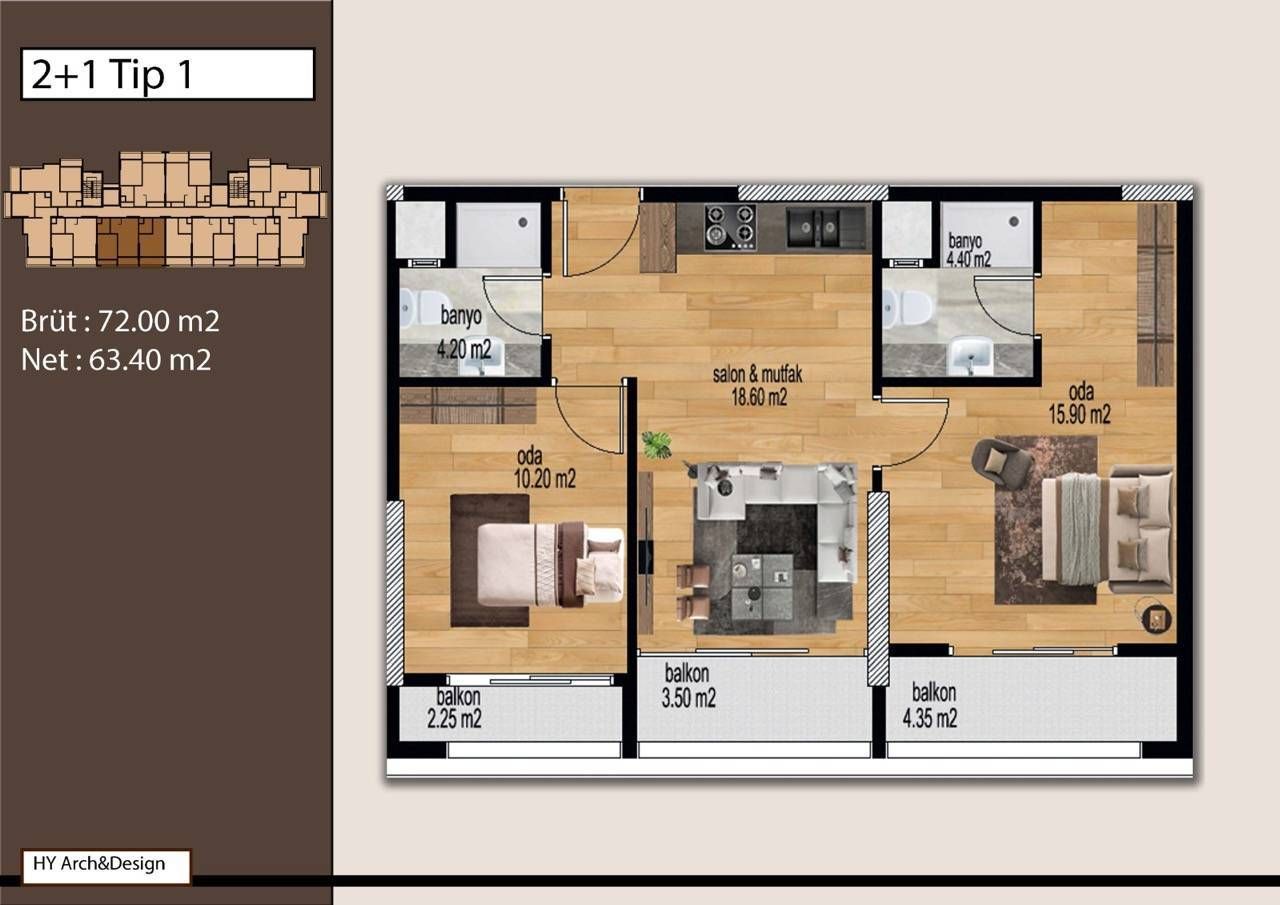 Piso en Mersin, Turquia, 64 m² - imagen 12