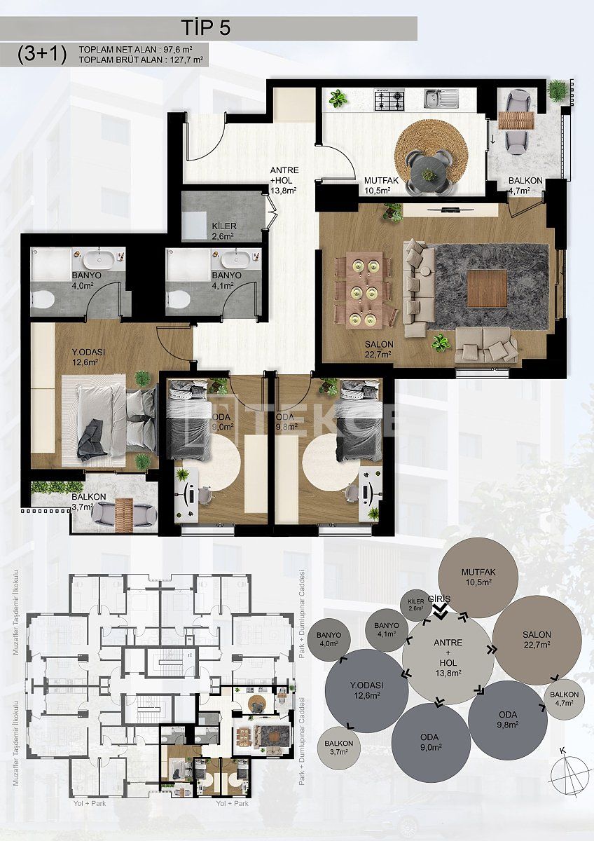 Apartamento Bayraklı, Turquia, 127 m² - imagen 4