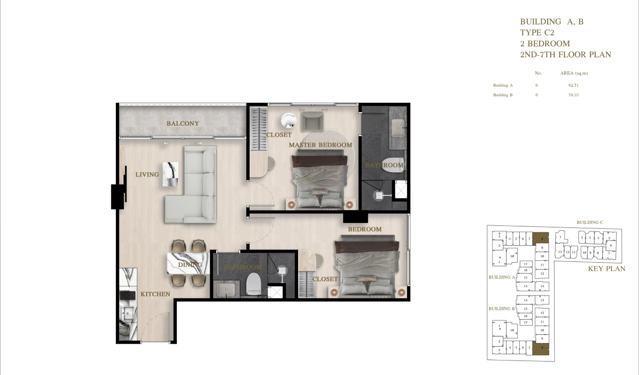 Piso en Pattaya, Tailandia, 70.33 m² - imagen 2