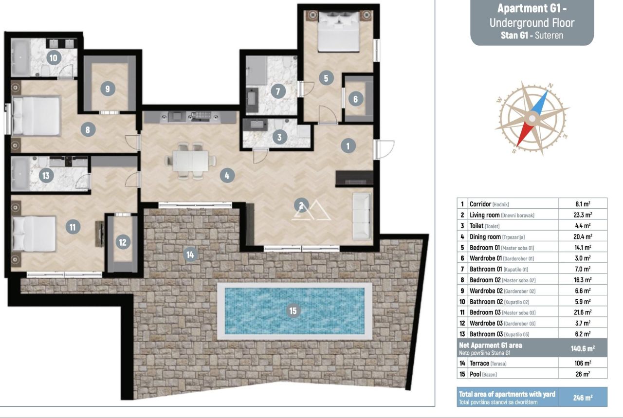 Apartment in Tivat, Montenegro, 140 m² - picture 13