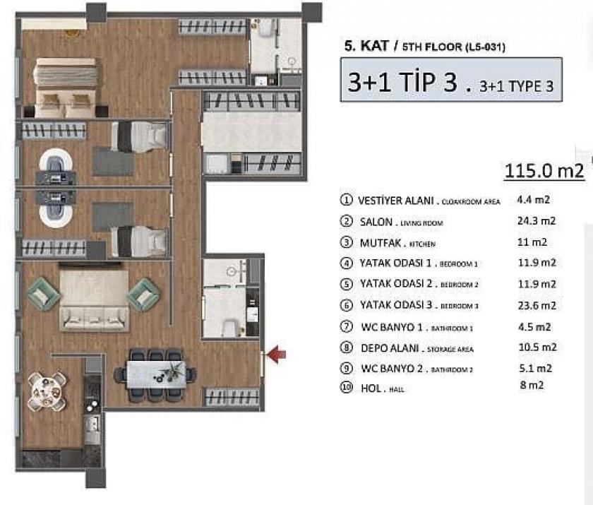 Piso en Beylikdüzü, Turquia, 108 m² - imagen 7