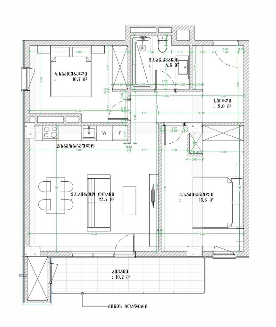 Piso en Tbilisi, Georgia, 77.8 m² - imagen 1