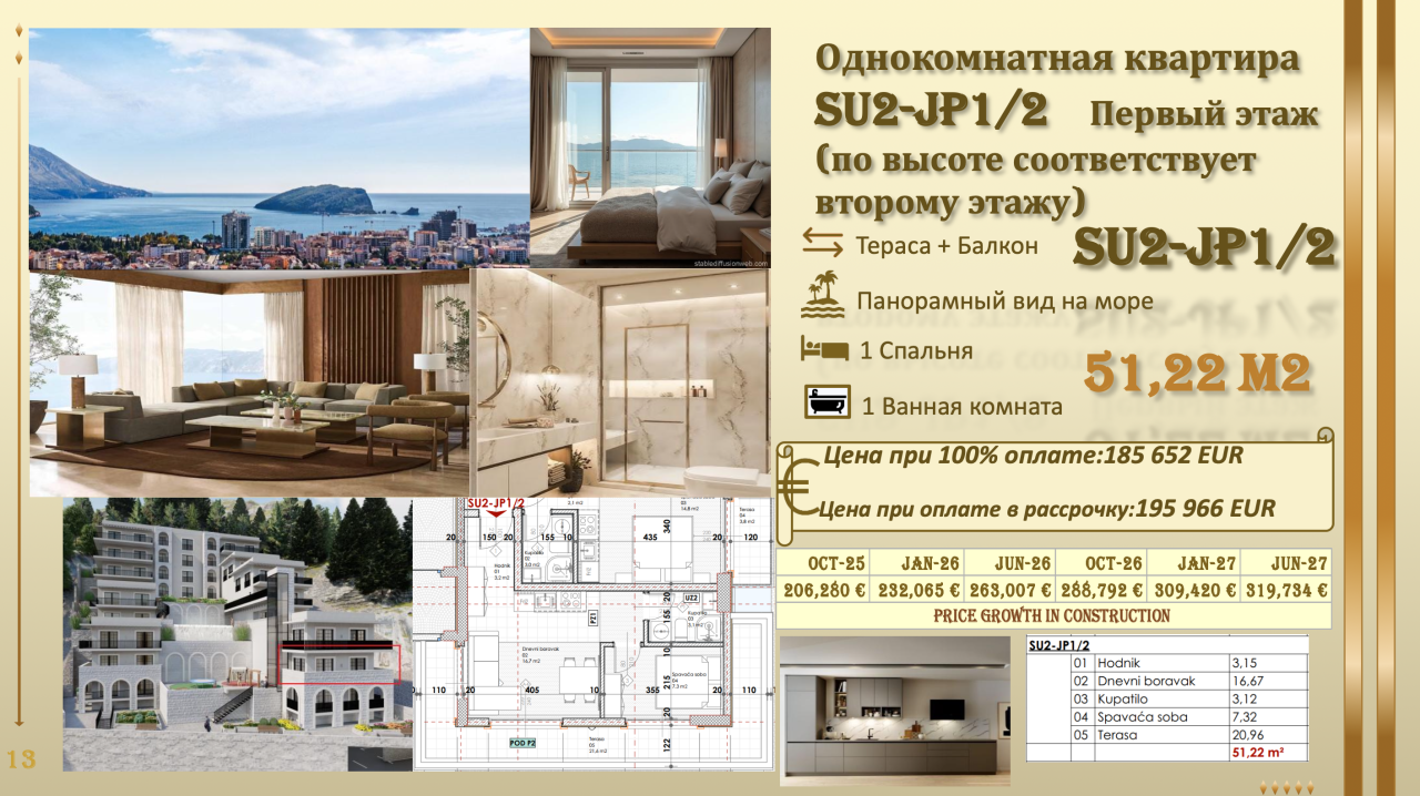 Piso en Budva, Montenegro, 51.22 m² - imagen 13