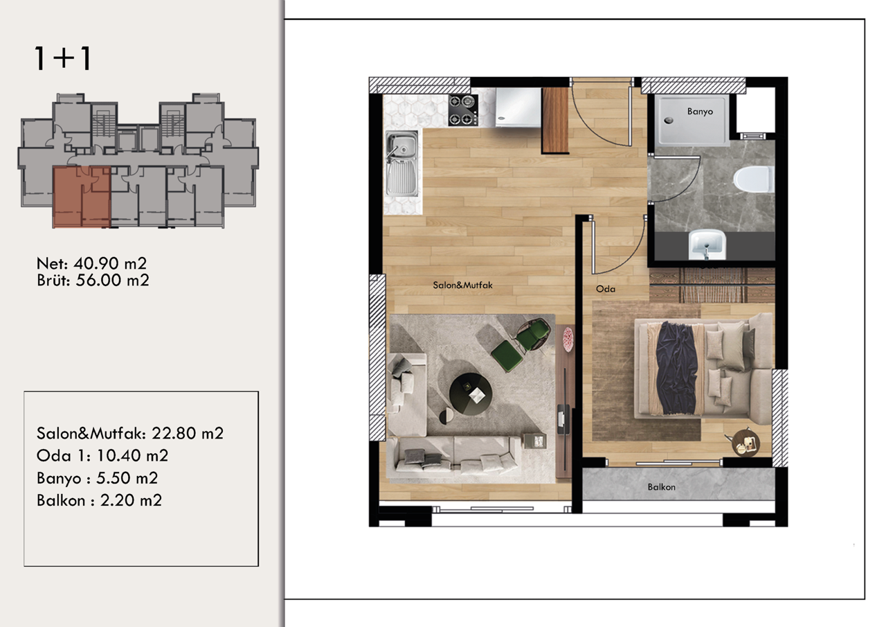Wohnung in Mersin, Türkei, 56 m² - Foto 7