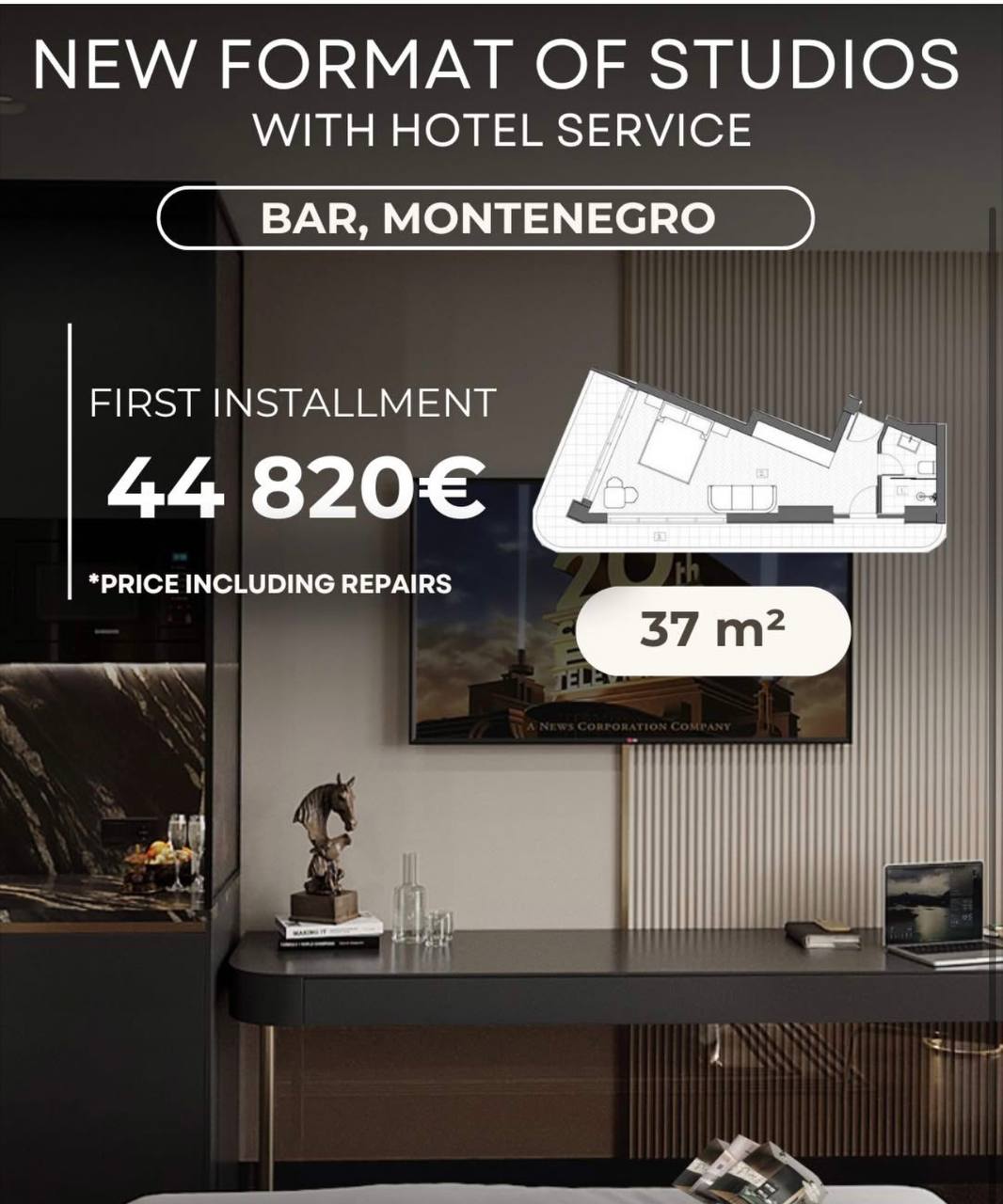 Flat in Bar, Montenegro, 37 m² - picture 4