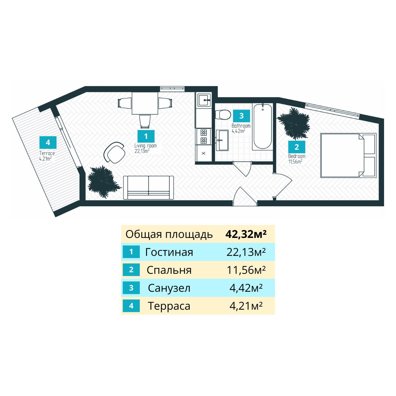 Flat in Tivat, Montenegro, 42.3 m² - picture 4