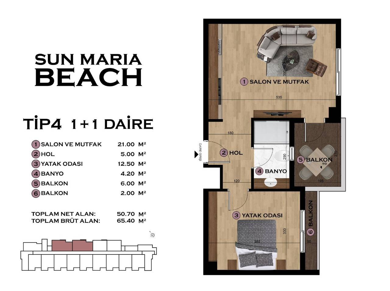 Wohnung in Mersin, Türkei, 58 m² - Foto 16