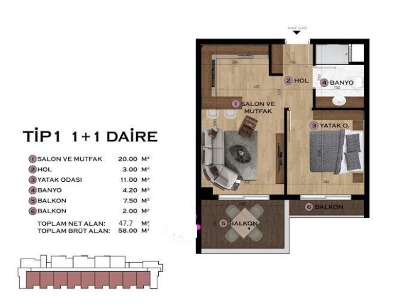 Apartment in Mersin, Turkey, 45 m² - picture 3