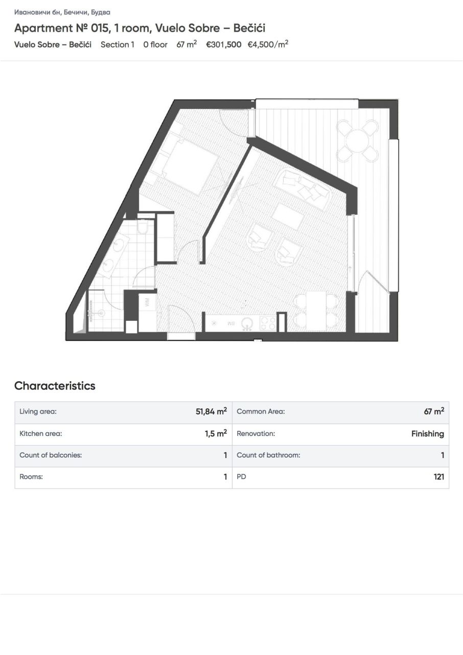 Piso en Becici, Montenegro, 67 m² - imagen 2
