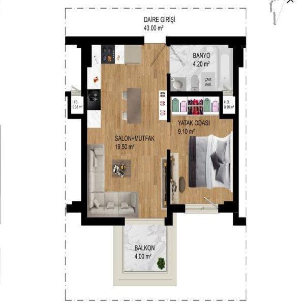 Piso en Antalya, Turquia, 43 m² - imagen 2