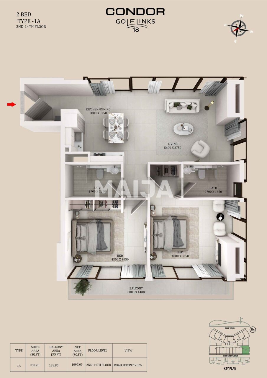 Appartamenti a Dubai, EAU, 89 m² - foto 2