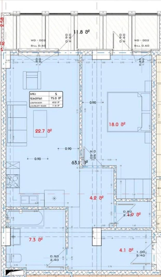 Appartamento a Tbilisi, Georgia, 75 m² - foto 7